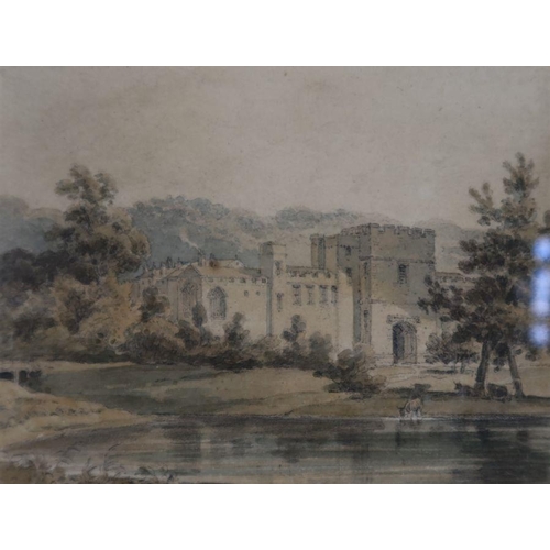 110 - Thomas Hearne, watercolour, Hampton Court Herefordshire, 4.25ins x 5.5ins, together with another wat... 