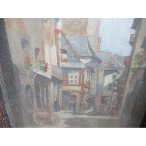 112 - A watercolour, continental town scene, 20ins x 9ins