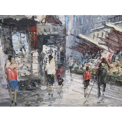 120 - L Bassey, oil on canvas, market scene, 19.5ins x 23.5ins