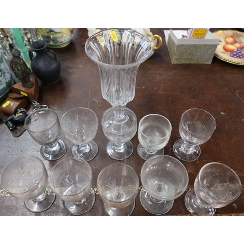 131 - Ten assorted 19th century style glass rummers, together with a glass vase