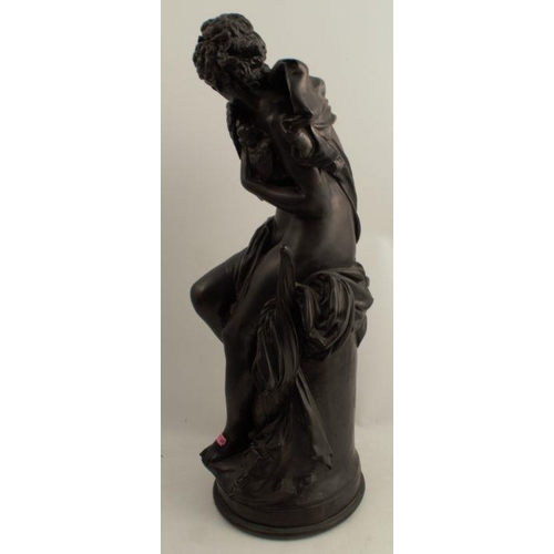 141 - After Carrier-Belleuse, a bronzed resin model of a classical female clutching two birds, height 24in... 