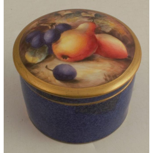 149 - A Royal Worcester covered pot, the cover decorated with fruit by W Bee, to a sabrina body, shape num... 