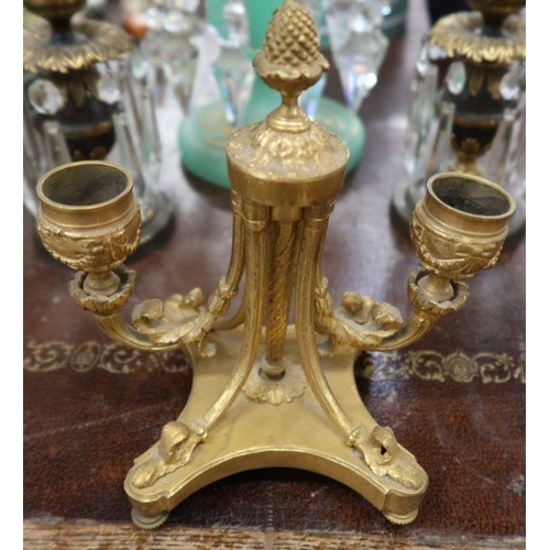 158 - A pair of 19th century style lustres, together with a gilt candelabrum, and glass lustre