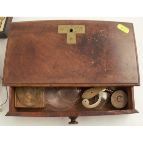 161 - A 19th century mahogany cased travelling set of scales, with glass pans, one af, together with vario... 