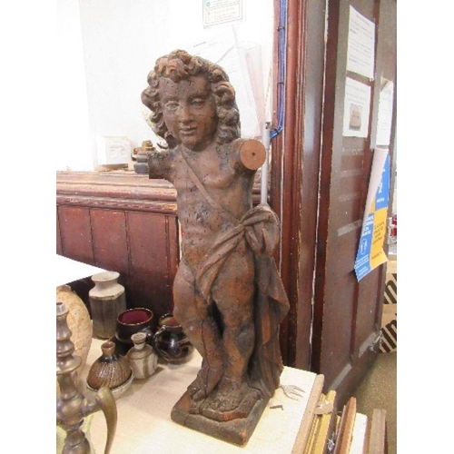 163 - An Antique Italian wooden model of cherub, missing arms, height 26.5ins