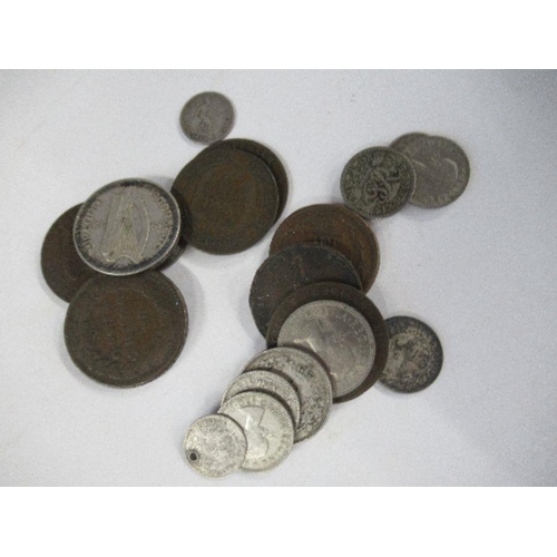 170 - A collection of coins, to include six pence, four pence, French coins etc