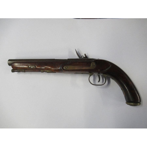 181 - A reproduction mahogany and metal flint lock pistol, length 15ins