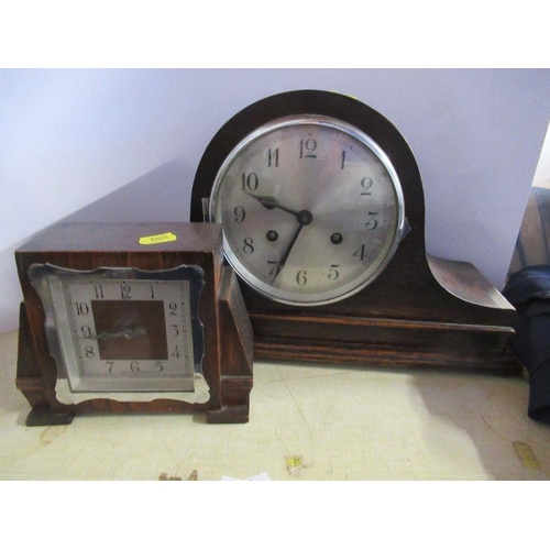 216 - An oak cased mantel clock, together with another mantel clock