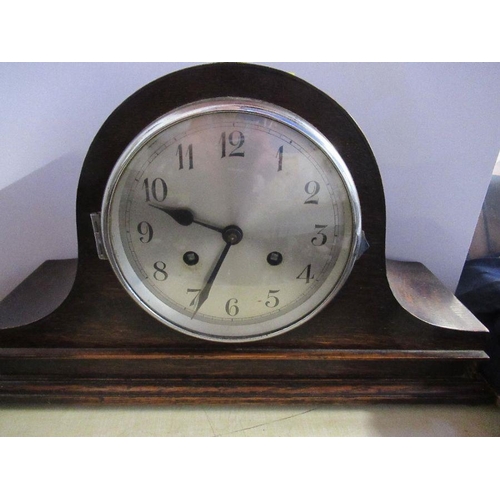 216 - An oak cased mantel clock, together with another mantel clock