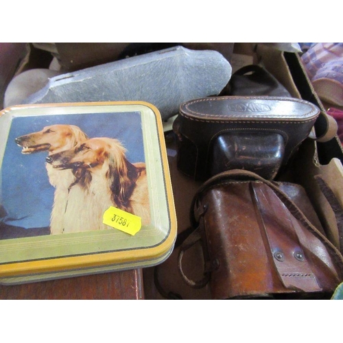 220 - A box of assorted items, to include binoculars, pocket blow lamp, maps etc