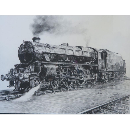 227 - A L Hammonds, charcoal on paper, RAF Biggin Hill engine on Severn Valley Railway, 15ins x 20ins