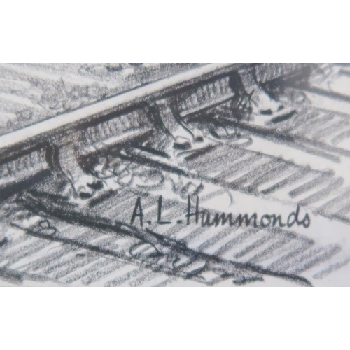 227 - A L Hammonds, charcoal on paper, RAF Biggin Hill engine on Severn Valley Railway, 15ins x 20ins