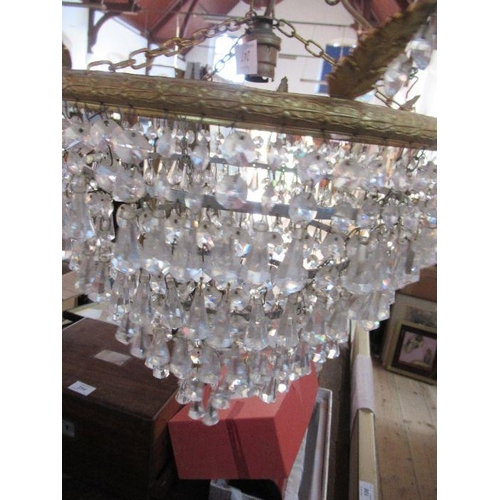 247 - A five tier hanging light fitting, with facetted clear droppers, diameter 12.5ins, height 13ins