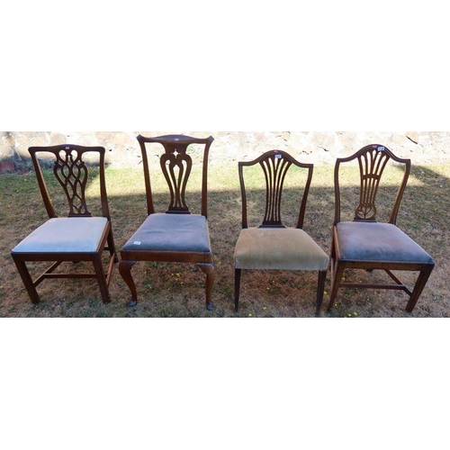 24A - Four various 19th century mahogany dining chairs, all with different pierced splat backs and drop-in... 