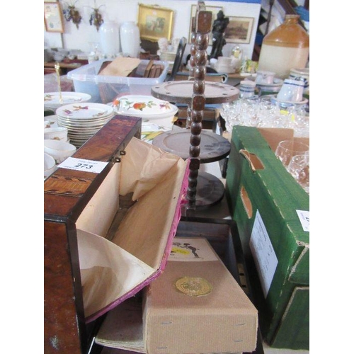 273 - A Victorian walnut and inlaid box, together with other items