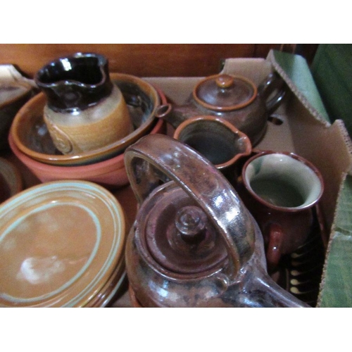 278 - Two boxes of assorted pottery tea ware, serving dishes etc