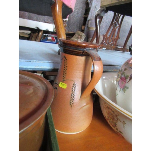 279 - A wash jug and bowl, clock, books, glass items etc