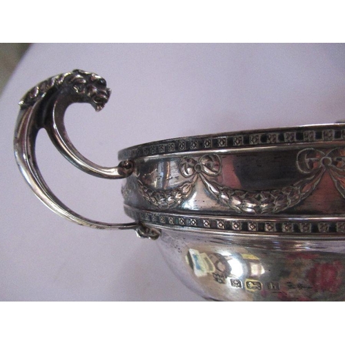 296 - A hallmarked silver pedestal bowl, with swag decoration and inscription, weight 8oz