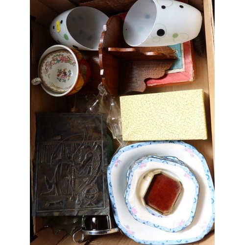 317 - Three boxes of assorted porcelain, glass and metalware