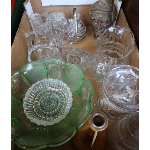 334 - Two boxes of assorted glass, pictures and metalware