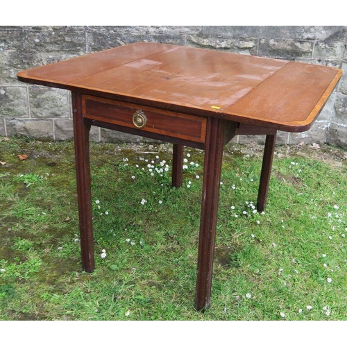 43 - A Georgian mahogany satinwood cross banded Pembroke table, fitted with an end drawer, 33ins x 38ins