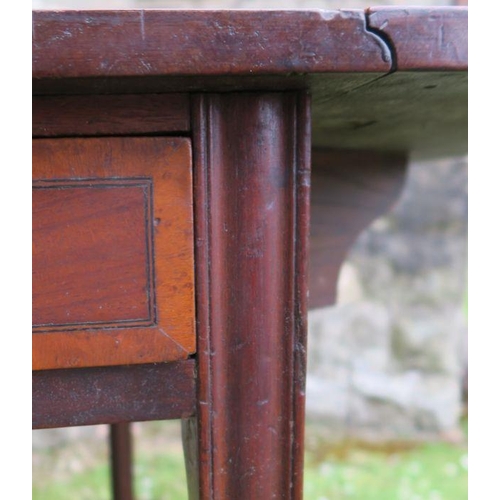 43 - A Georgian mahogany satinwood cross banded Pembroke table, fitted with an end drawer, 33ins x 38ins