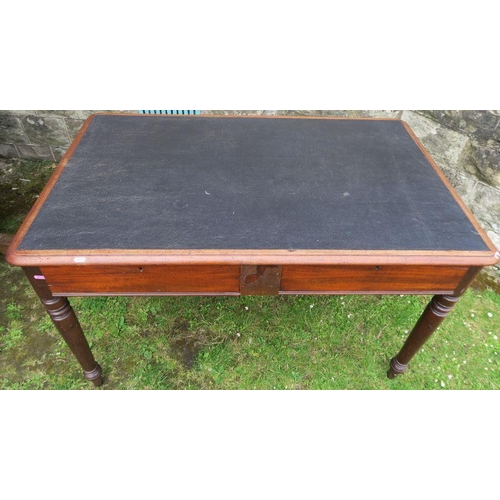 49 - A 19th century mahogany desk, with writing surface, fitted with two frieze drawers, raised on turned... 