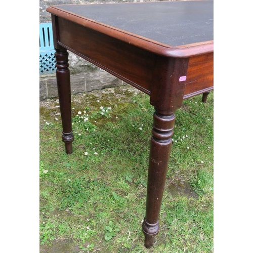 49 - A 19th century mahogany desk, with writing surface, fitted with two frieze drawers, raised on turned... 