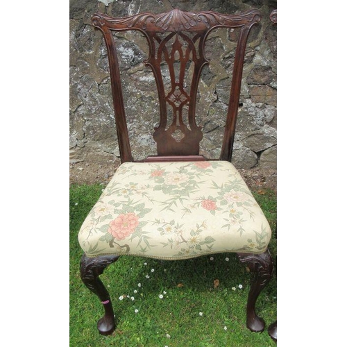 56 - Two pairs of 19th century dining chairs, one pair in the Chippendale style, with craved top rail and... 