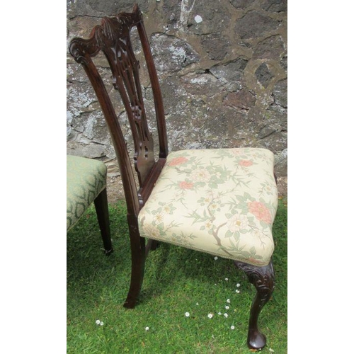 56 - Two pairs of 19th century dining chairs, one pair in the Chippendale style, with craved top rail and... 