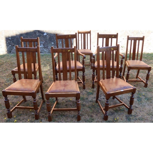 58 - A set of eight (6 + 2) dining chairs, with splat backs and drop in seats, having carved decoration, ... 