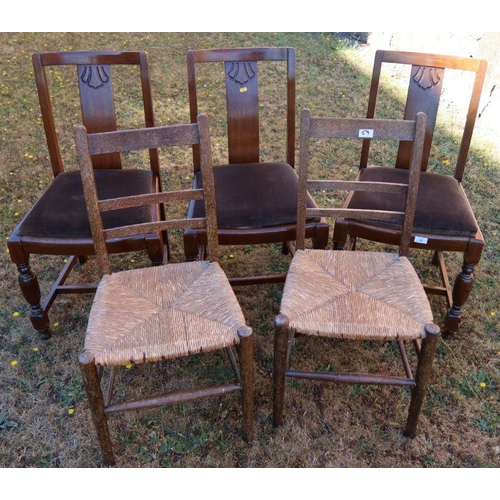 59 - Three dining chairs, with splat back drop in seats, and raised on turned legs, together with two sma... 