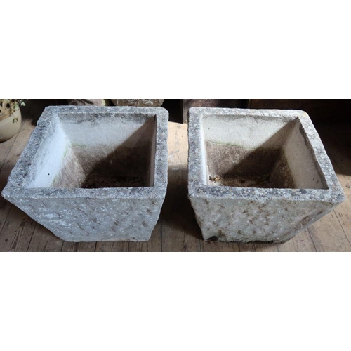 66 - A pair of concrete planters, of square tapering form, 20.5ins x 20.5ins x height 15ins