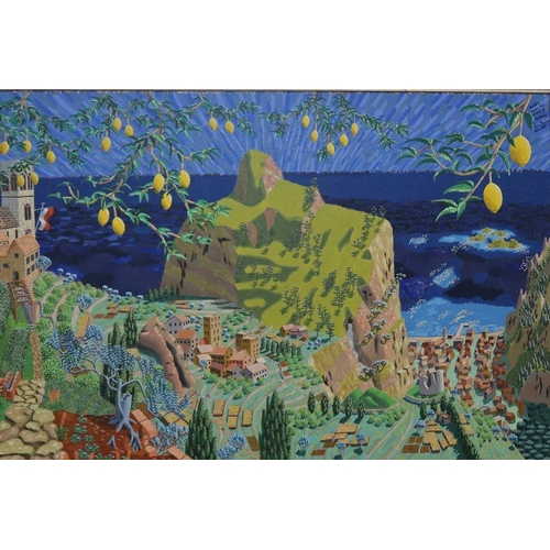 80 - John Stephen, oil on canvas, Amalfi below the groves of Pontone, view out to sea with village and le... 