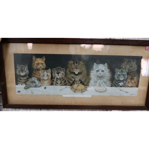 84 - A Louis Wain colour print, What we are About to Receive, 6.5ins x 20ins