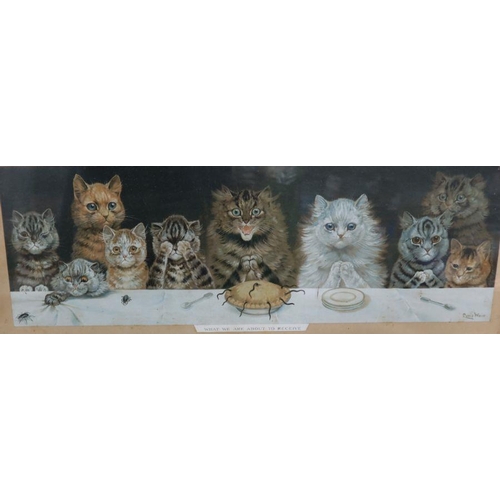 84 - A Louis Wain colour print, What we are About to Receive, 6.5ins x 20ins