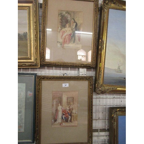 87 - Two 19th century watercolours, studies of figures, 9ins x 6ins