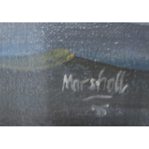 89 - Marshall, two oil on canvas, Warships at sea, 19.5ins x 29.5ins