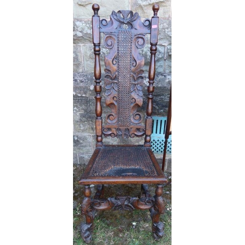 107 - Two antique continental carved chairs, one upholstered, the other with canework, together with a two... 