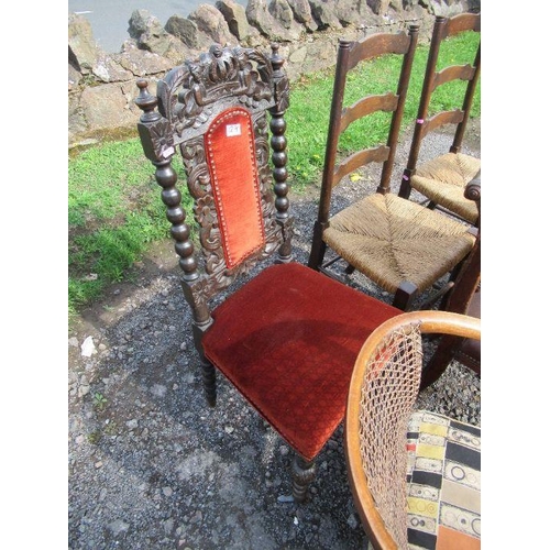 129 - A pair of ladder back chairs, Jacobean style chair and others