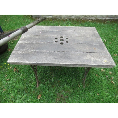 132 - A garden roller, width 24ins, together with a garden table, 39ins x 28ins