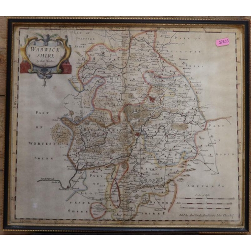 166 - R Blome, A Mapp of Warwickshire, hand coloured, 13ins x 11ins, together with a Robert Morden, hand c... 