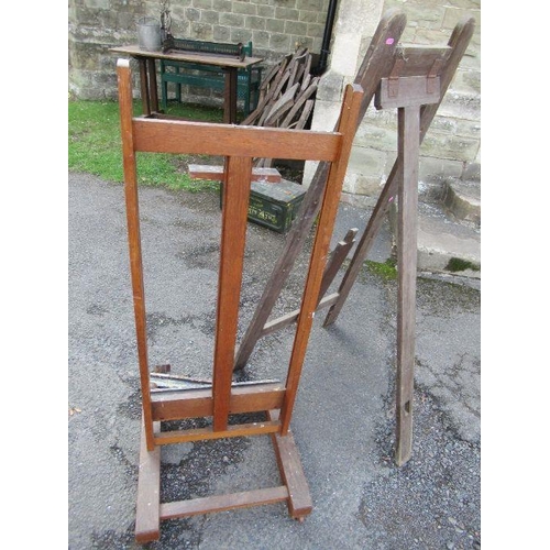 19 - An adjustable easel, width 22ins, height 35ins together with another easel