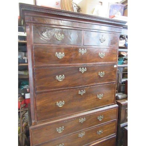 20 - A late Georgian mahogany chest on chest, the top section fitted two short drawers over three graduat... 