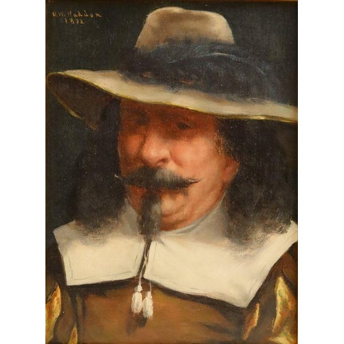 214 - David Wood Haddon, oil on canvas, portrait of a cavalier, 7.75ins x 6ins