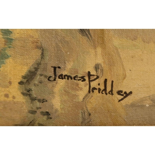 216 - James Priddey, oil on board, titled verso 