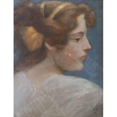 220 - An early 20th century school, pastel, portrait of a young woman, 15ins x 12ins