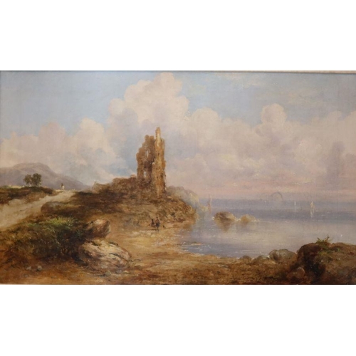 223 - William Joseph JC Bond, oil on canvas, coastal scene with figures, 17.5ins x 29ins