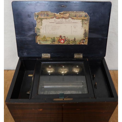 243 - A Victorian rosewood cased table top musical box, the hinged lid decorated with a bird, the inside o... 