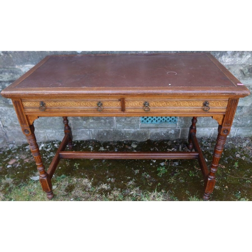 28 - An Edwardian Gillow & Co mahogany desk, with leather inset top, fitted with two frieze drawers, havi... 